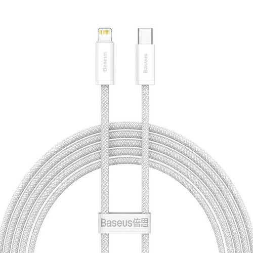 My Store Baseus white braided USB-C to Lightning charging cable with reinforced connectors for mobile devices
